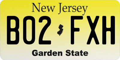 NJ license plate B02FXH