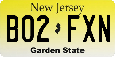 NJ license plate B02FXN