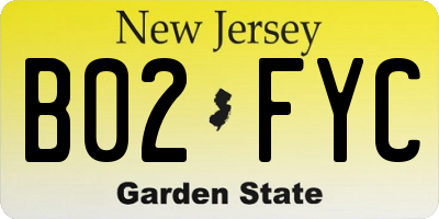 NJ license plate B02FYC
