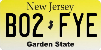 NJ license plate B02FYE