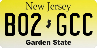 NJ license plate B02GCC