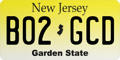 NJ license plate B02GCD