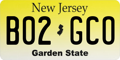 NJ license plate B02GCO