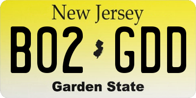 NJ license plate B02GDD