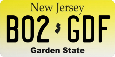 NJ license plate B02GDF