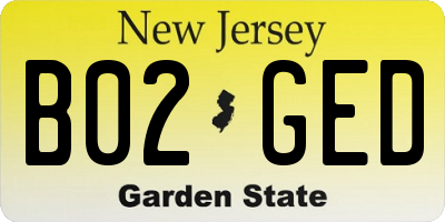 NJ license plate B02GED