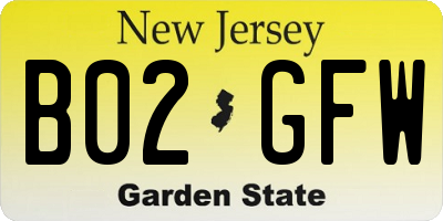 NJ license plate B02GFW