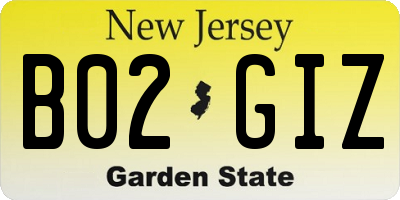 NJ license plate B02GIZ
