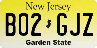 NJ license plate B02GJZ