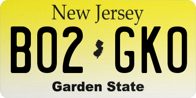 NJ license plate B02GKO