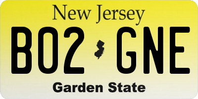 NJ license plate B02GNE