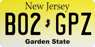 NJ license plate B02GPZ