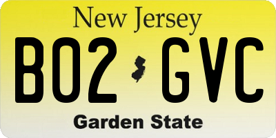 NJ license plate B02GVC