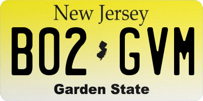 NJ license plate B02GVM