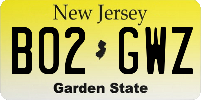 NJ license plate B02GWZ