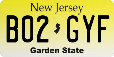NJ license plate B02GYF