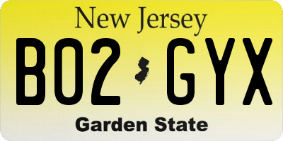 NJ license plate B02GYX