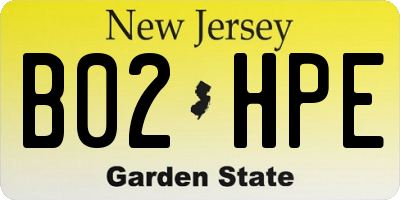 NJ license plate B02HPE