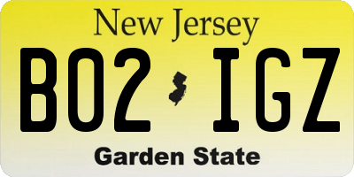 NJ license plate B02IGZ