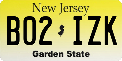 NJ license plate B02IZK