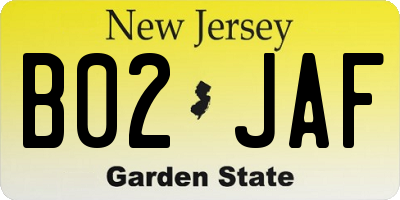 NJ license plate B02JAF