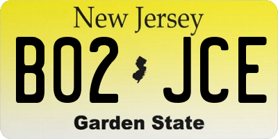 NJ license plate B02JCE
