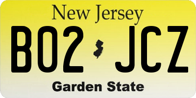 NJ license plate B02JCZ
