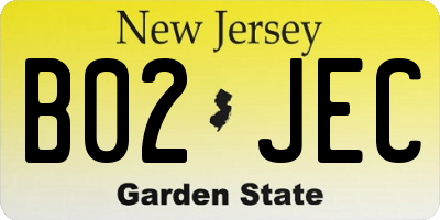 NJ license plate B02JEC