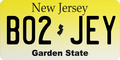 NJ license plate B02JEY