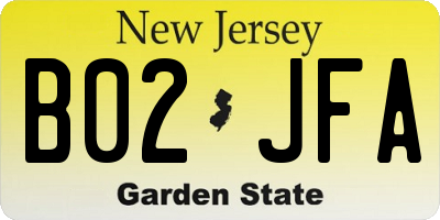 NJ license plate B02JFA