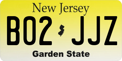 NJ license plate B02JJZ