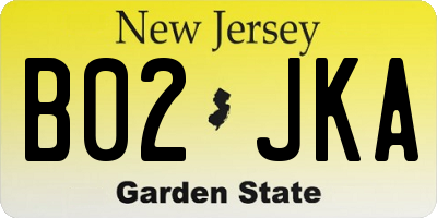 NJ license plate B02JKA
