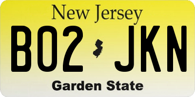 NJ license plate B02JKN