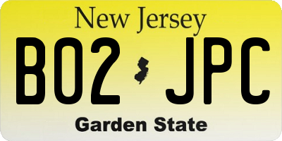 NJ license plate B02JPC