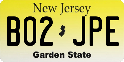 NJ license plate B02JPE