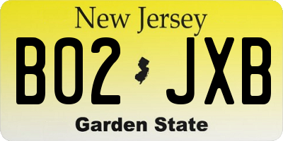 NJ license plate B02JXB