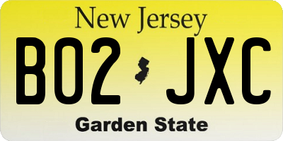 NJ license plate B02JXC