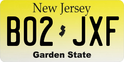 NJ license plate B02JXF