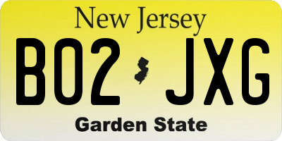 NJ license plate B02JXG