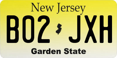 NJ license plate B02JXH