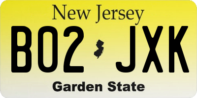 NJ license plate B02JXK