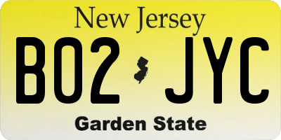 NJ license plate B02JYC