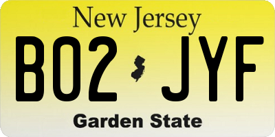 NJ license plate B02JYF