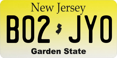NJ license plate B02JYO