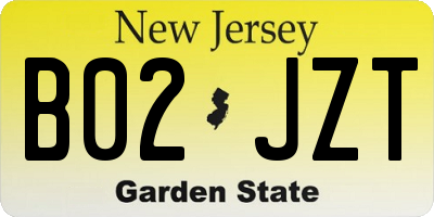 NJ license plate B02JZT