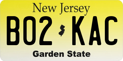 NJ license plate B02KAC