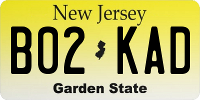 NJ license plate B02KAD
