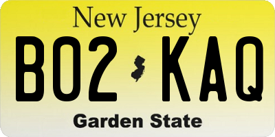 NJ license plate B02KAQ