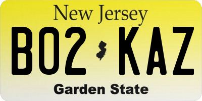 NJ license plate B02KAZ