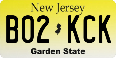 NJ license plate B02KCK